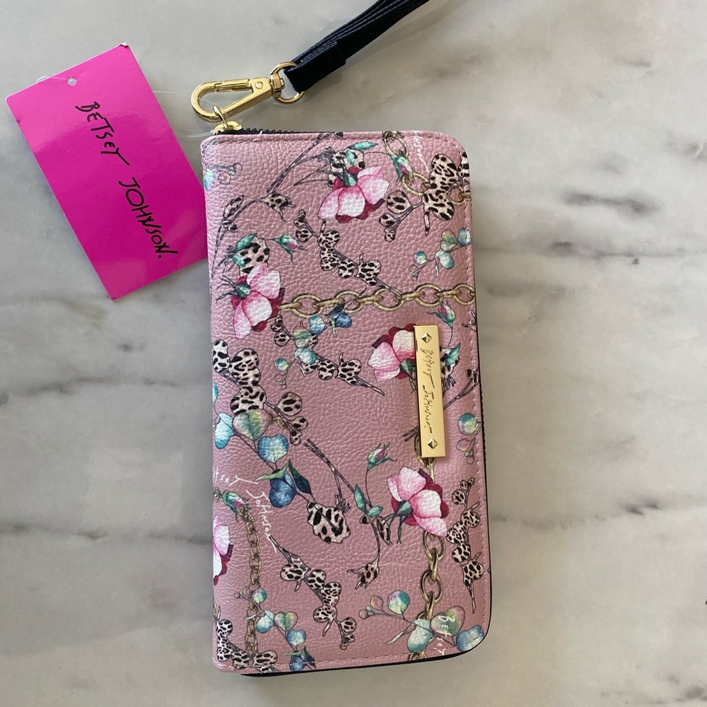Betsy Johnson pink multi xoring zip around wallet/checkbook full size. New w/tag